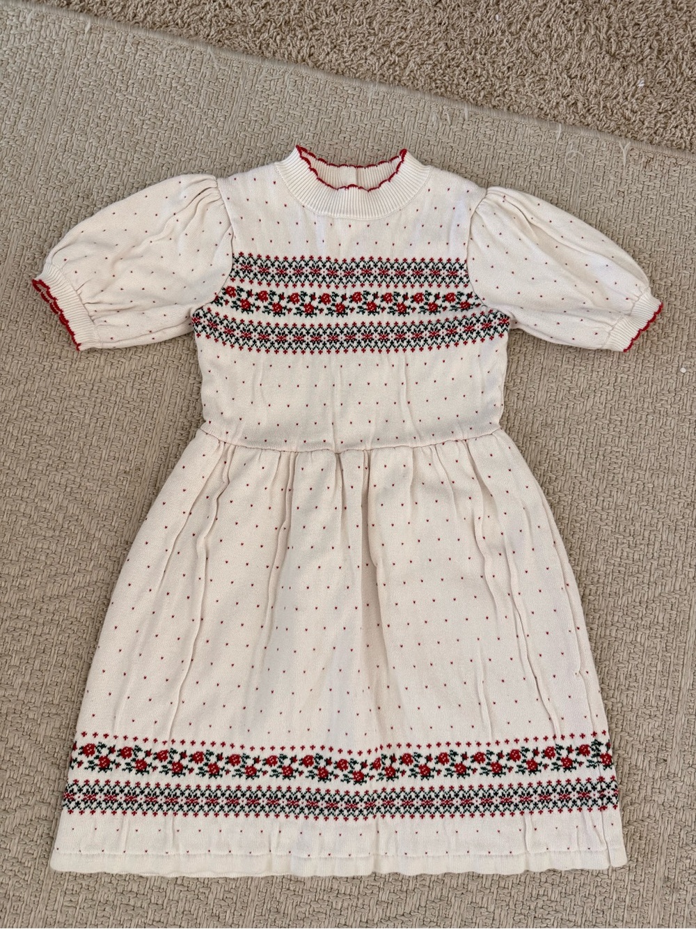 Janie and Jack Girls Fit & Flare Knit Dress Fair Isle White Red Green 11-12